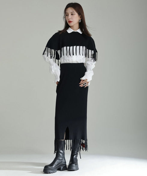 Fringe Knit Cape & Skirt Co-ord